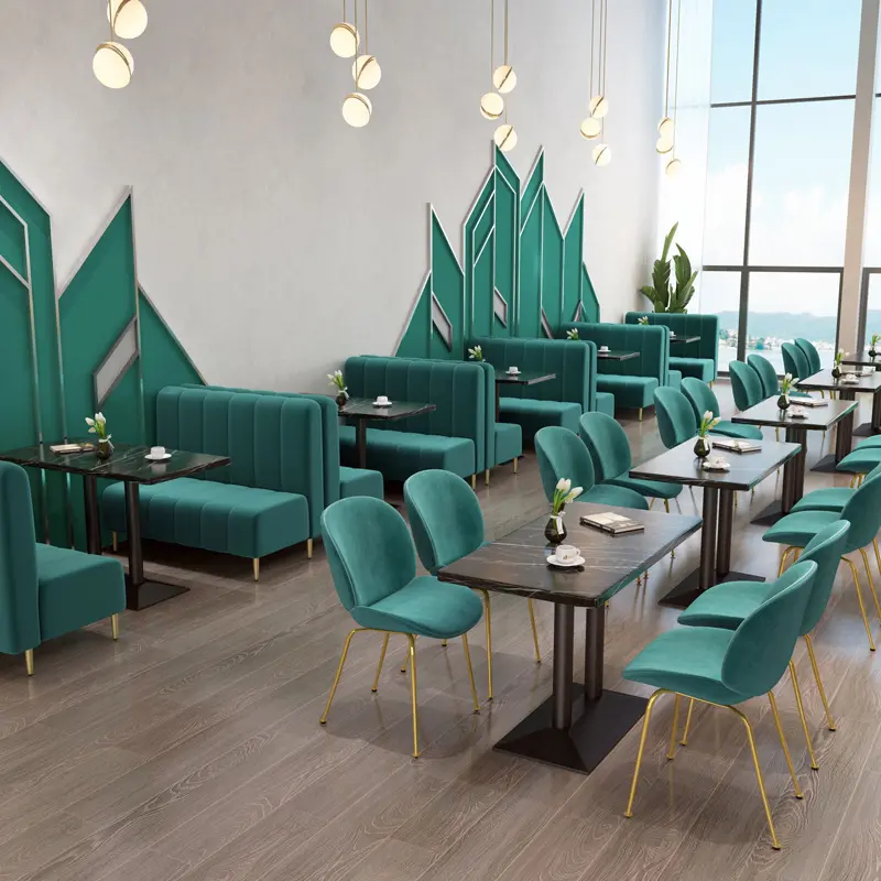Restaurantbenodigdheden Gebruikt Moderne Groene En Gouden Stand Sofa Eetkamerstoelen Tafelset Voor Restaurantmeubilair