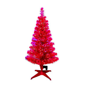 Arbre de Noël artificiel en fibre optique rouge G&L de 3,5 pieds, lumières LED changeantes de couleur, respectueux de l'environnement, utilisation en intérieur, adaptateur USB basse tension - Product Image 1