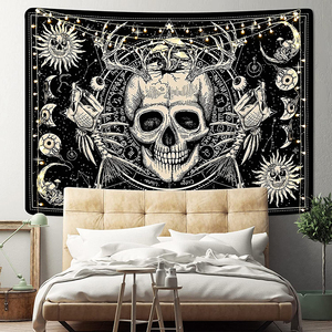 Gothique Hippie Mystique Yeux Effrayant Noir et Blanc Sombre Squelette Horreur Esthétique Araignée <span class=keywords><strong>Tapisserie</strong></span> pour Chambre - Product Image 3