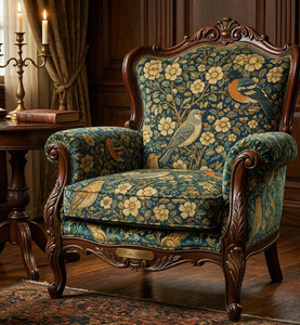 Tela de Tapicería Estampada con Aves de Jardín de Lujo para Sofás, Sillas, Otomanas, Cojines Decorativos y Cortinas en Terciopelo Holandés y Lino - Product Image 2