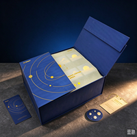 Coffret Cadeau Personnalisé pour Gâteaux de Lune de la Fête de la Mi-Automne, Boîte Rigide Bleue à Double Porte avec Impression Dorée, Emballage de Luxe pour Entreprises et Festivals