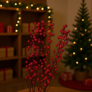 Artificial Red Berry Branches 6 Pcs Pack For Christmas Decorations - Product Image 2