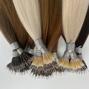 Light Color Keratin Nano Tips Hair Extensiones Cabello Natural Russian Nanoring Beads Nano Ring Double Drawn Hair Extensions