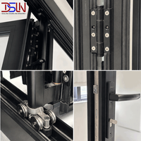 Porte patio bi-pliante moderne en aluminium à rupture de pont thermique avec double vitrage feuilleté, coupe-vent et écoénergétique pour cour intérieure