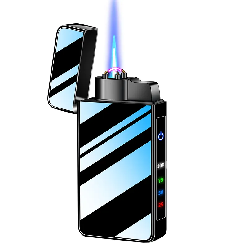 Encendedor electrónico de Plasma a prueba de viento sin llama táctil de doble arco, encendedor recargable por USB, encendedor de cigarrillos con logotipo personalizado con LED