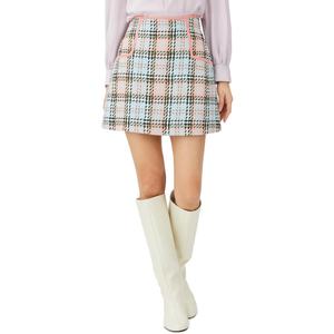 Custom <b>Women's</b> Sweet Style Short <b>Skirt</b> Rouge <b>Plaid</b> With Natural Waistline Solid Pattern and Pockets Plain Dyed Technique - Product Image 1