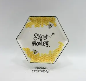 Placa de cerámica irregular de <span class=keywords><strong>8</strong></span> pulgadas, decoración de abeja de miel - Product Image 3