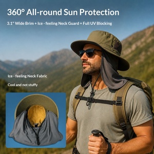 Cappello <span class=keywords><strong>da</strong></span> Pescatore Estivo <span class=keywords><strong>da</strong></span> <span class=keywords><strong>Uomo</strong></span> in Nylon con Ampia Tesa, Regolabile, Anti-UV, Impermeabile, Traspirante e Pieghevole, Ideale per Alpinismo e Pesca - Product Image 5