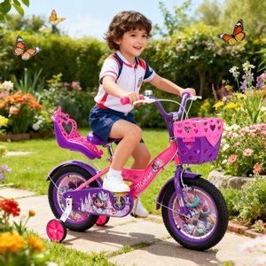 Vélo pour filles <span class=keywords><strong>WEIZE</strong></span> 3-5 ans avec roues d'apprentissage, guirlandes, panier, siège pour poupée, frein à rétropédalage, bleu, 1 vitesses - Product Image 6