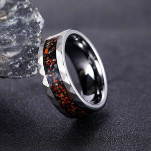 클래식 8MM 실버 텅스텐 카바이드 링 공룡 뼈 운석 속지 남자의 약혼 웨딩 밴드 패션 쥬얼리 - Product Image 4