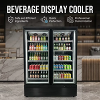 Réfrigérateur commercial vertical à 2 portes pour boissons, avec refroidissement par ventilateur, sans givre, vitrine de supermarché pour boissons avec porte vitrée