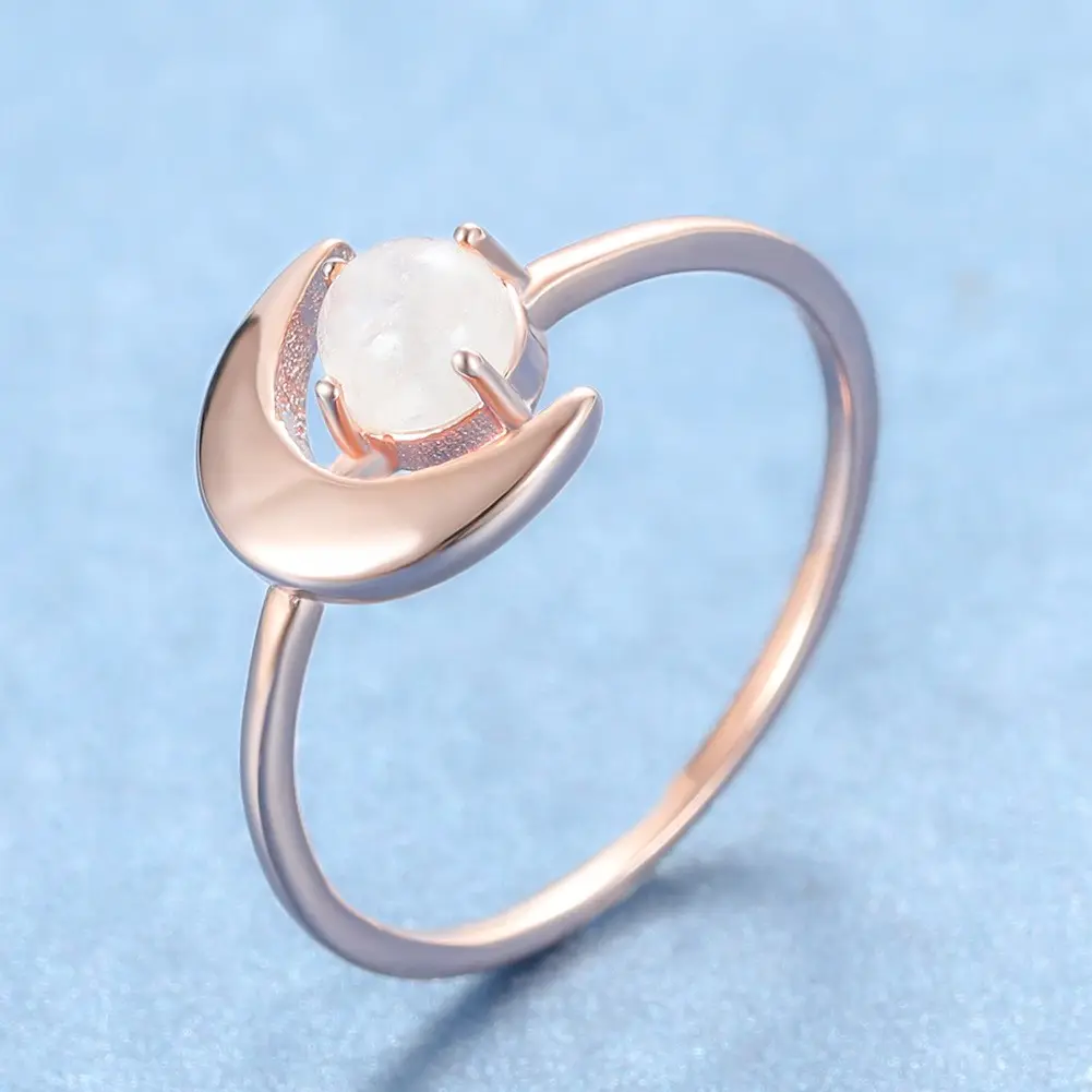 Adjustable S925 Sterling Silver Gemstone Moon Moonstone Ring For Women Jewelry
