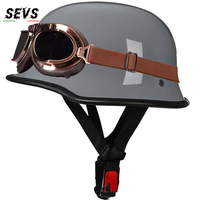 Casque demi-coque rétro vintage style allemand en ABS à dégagement rapide DOT/ECE pour moto et scooter avec lunettes à verres ambrés