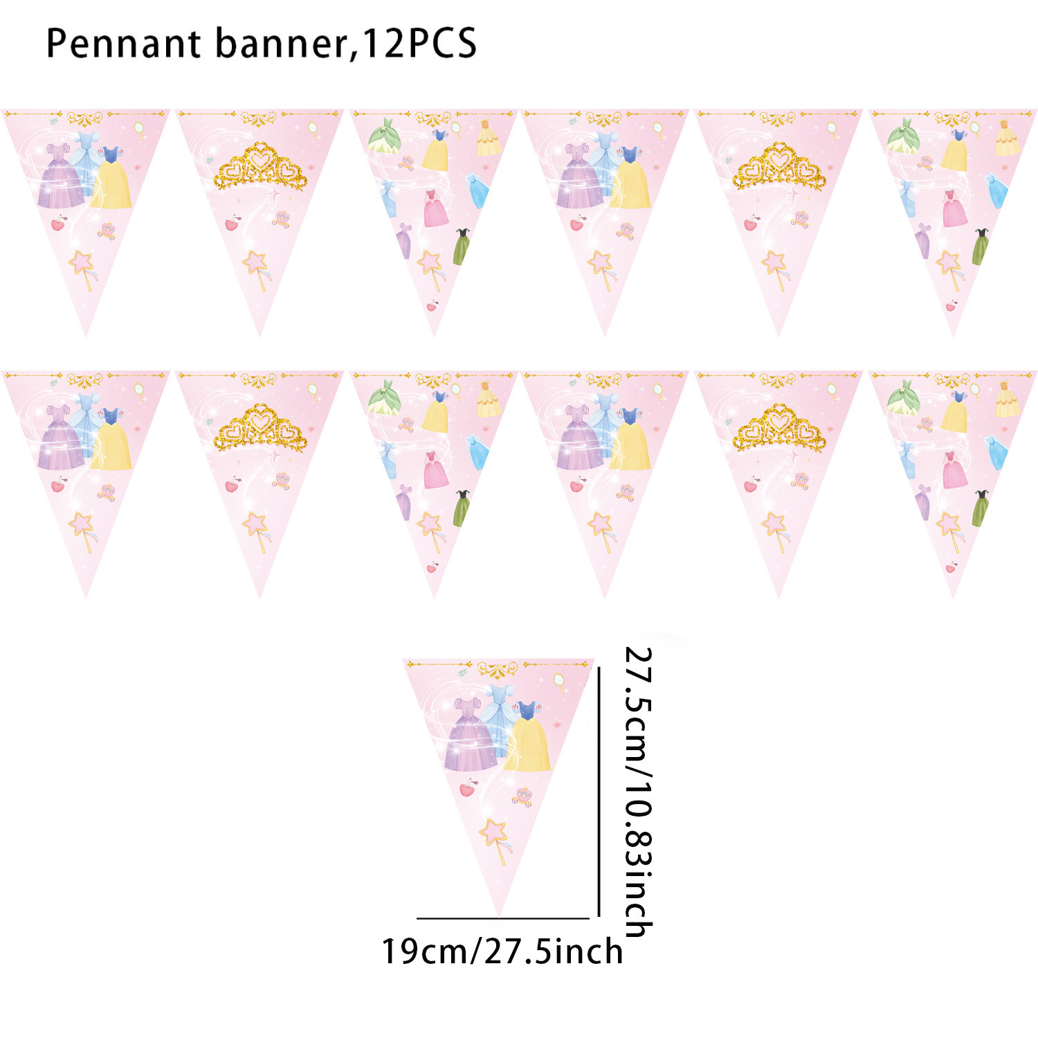 Banderines triangulares 12 piezas - Vestido de princesa