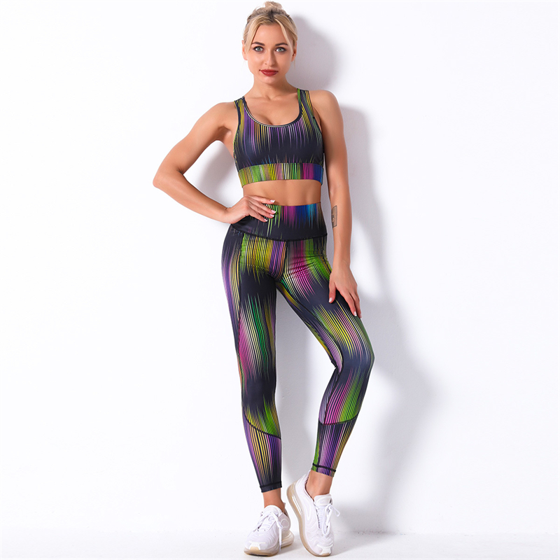 Fashion Modern Breathable Workout Clothing Women Active Wear Leggings Yoga SET  digital printing