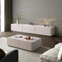 Meuble TV de luxe moderne avec plateau en ardoise blanche et ensemble table basse en bois pour salon