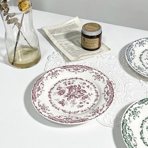 Plato de Postre de Porcelana Ecológico con Diseño Floral Botánico Retro Europeo de 8'' y 10'' con Patrón de Plantas - Product Image 4