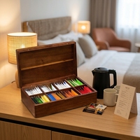 Boîte de rangement en bois rectangulaire pour sachets de thé avec 4 compartiments, design détachable, style campagnard, pour sachets de thé
