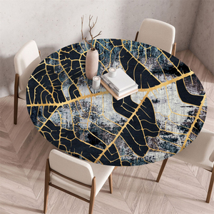 Popolare rotondo impermeabile griglie di marmo copertura tovaglia personalizzata elastico bordato tovaglia <span class=keywords><strong>per</strong></span> banchetto di nozze festa Hotel - Product Image 4