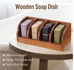 Jabonera <span class=keywords><strong>de</strong></span> Madera Personalizada <span class=keywords><strong>con</strong></span> Múltiples Ranuras para <span class=keywords><strong>Ducha</strong></span>, Jabonera Autodrenante <span class=keywords><strong>de</strong></span> 4 Compartimentos, Organizador <span class=keywords><strong>de</strong></span> Baño para Jabones en Barra - Product Image 5