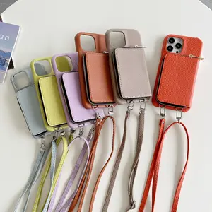 Étui de téléphone à bandoulière avec sac à main pour iPhone 15 Étui portefeuille au design de luxe pour iPhone 13 Pro 14 Max Étui portefeuille marron avec sangle