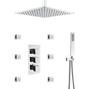 de masse de chine Amazon 12 pouces thermostatique mitigeur robinet de douche pluie led douche encastré ensembles de vannes - Product Image 1