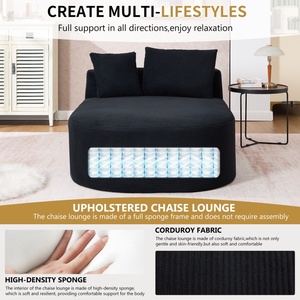Chaise longue <span class=keywords><strong>convertible</strong></span> à assise large, en velours côtelé, pour intérieur, avec assise profonde surdimensionnée, deux coussins doux, canapé-<span class=keywords><strong>lit</strong></span> sans structure, noir - Product Image 3