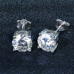 0.5CT & 1CT & 2CT Moissanite Diamond Round Cut Stud <b>Earrings</b> 925 Sterling Silver for Women - Product Image 2
