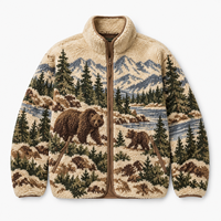 Veste polaire jacquard rétro à motif animalier pour homme, fermeture éclair, haute densité, vêtement d'extérieur d'hiver, fabricant de vêtements OEM ODM sur mesure