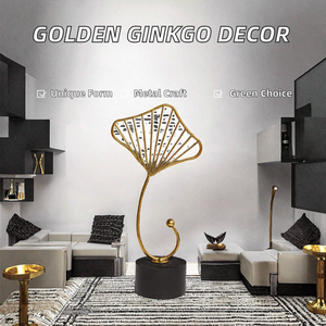 Meuble TV Nordique Moderne en Métal Artisanal, Porte-Bouteilles Feuille de Ginkgo Dorée pour Décoration de Salon, Style Pop Art - Product Image 2
