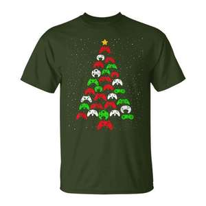 Camiseta con diseño de árbol de Navidad para videojuegos, diseño de controlador rojo y verde, regalo navideño para jugadores - Product Image 1