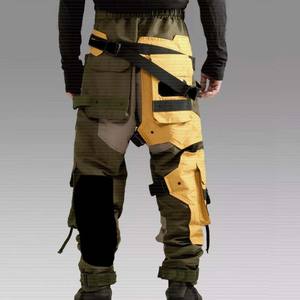 남성용 노란색 스트리트 힙합 스타일 배기형 헤비 듀티 카고 팬츠 다수의 포켓 스트랩 팬츠 - Product Image 4