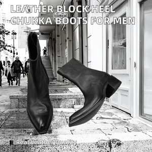 High Quality Genuine Leather Retro Classic <b>Fashion</b> Block Heel Chukka <b>Boots</b> <b>for</b> <b>Men</b> Pointed Toe Zip-Up Chelsea - Product Image 2
