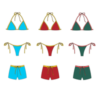 Ensemble bikini 3 pièces rétro sportif pour femme, haut triangle dos nu color block, string à nouer sur le côté, short de bain coupe boyshort, bordure contrastante