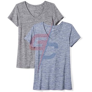 Camiseta de manga corta con cuello en V elástica informal para mujer, camisetas sin mangas de tela transpirable, ropa de Fitness para entrenamiento, gimnasio, ropa de Fitness - Product Image 1