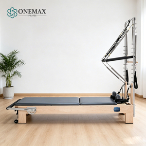 ONEMAX Reformer <span class=keywords><strong>Pilates</strong></span> en Bois d'Érable avec Demi-Tourneuse, 15 Niveaux de Ressorts Réglables, <span class=keywords><strong>Barre</strong></span> de Pieds à 7 Vitesses pour Studio et Domicile - Product Image 1