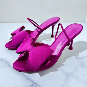 2025 Summer New Women's High Heel <strong>Sandals</strong> Blue Silk Texture <strong>Bow</strong> High Heel <strong>Sandals</strong> Chain Matte Crescent Bag Set Fashion Trend - Product Image 3