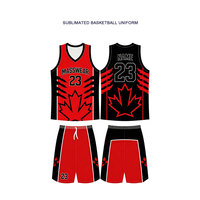 Ensemble de maillots de basket personnalisés sublimés avec motif feuille d'érable |   Vêtements de sport à imprimé griffes rouges et noires, uniforme en polyester respirant pour unisexe