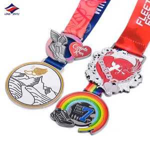 Fabricante de medallas de torneo Longzhiyu, medallas deportivas de maratón grabadas en metal personalizadas, venta al por mayor, medallas de carrera para correr afiladas