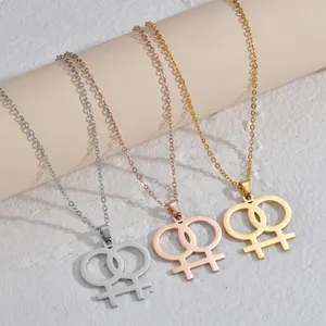 2023 Hot Sale Einfache Lesben Symbol Stolz Edelstahl Halskette Symbol Zeichen Weibliche Anhänger Halskette Für Frauen