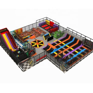 Juego de baloncesto con certificado TUV ASTM ISO90001 parque de atracciones para saltar, parque de atracciones para interiores, trampolín con tobogán colorido - Product Image 1