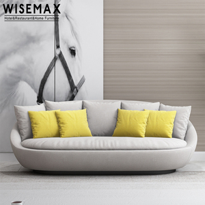 WISEMAX FURNITURE Nordic Living Room Furniture Round <strong>White</strong> Swivel Sofa Chair Shell Shape Linen Fabric <strong>Double</strong> Sofa with Pillow - Product Image 6