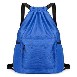 Sac à dos en nylon avec cordon de serrage, sac de sport extérieur en Ripstop avec poche avant zippée et poches latérales en maille, sac à dos léger et décontracté pour la journée - Product Image 2