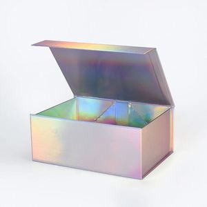 Luxury Beautiful Holographic Folding Rigid <b>Cardboard</b> Magnetic Closure Lid Gift <b>Boxes</b> with Ribbon - Product Image 3