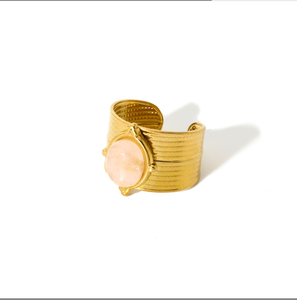 Anillo de apertura de piedra natural de cristal verde de acero inoxidable, anillo chapado en oro de 18 quilates, anillo bohemio para mujeres y hombres - Product Image 5