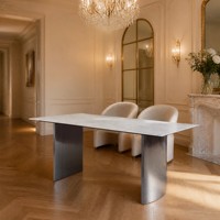 Table à manger extensible en marbre de luxe italien, plateau en pierre frittée, 6-8 places, mobilier de salle à manger pour villa