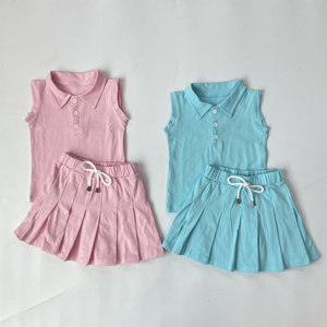 Ensemble 2 pièces T-shirt et jupe plissée en coton pour enfants, <span class=keywords><strong>tenue</strong></span> décontractée sans manches pour tout-petits, idéal pour la rentrée scolaire - Product Image 2