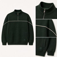 Sweat-shirt personnalisé vert foncé à col montant et demi-zip avec passepoil contrastant pour homme