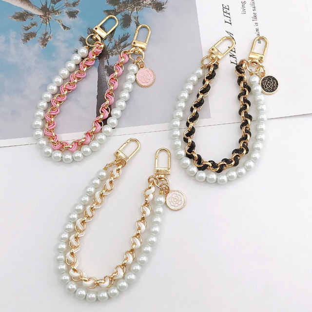 Popular Phone Chain Pearl Acrylic Charms Keychain Phone Case Lanyard Pearl Chain Against Lost Hand Carrying Short Phone Chain