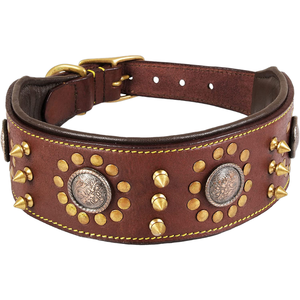 <span class=keywords><strong>Collar</strong></span> para Perro con Remaches y Diseño Floral Británico para Razas Pequeñas, Patrón Sólido, Cuero Vacuno, Cierre de Botón Ecológico de Cobre, Lavable a Mano - Product Image 1